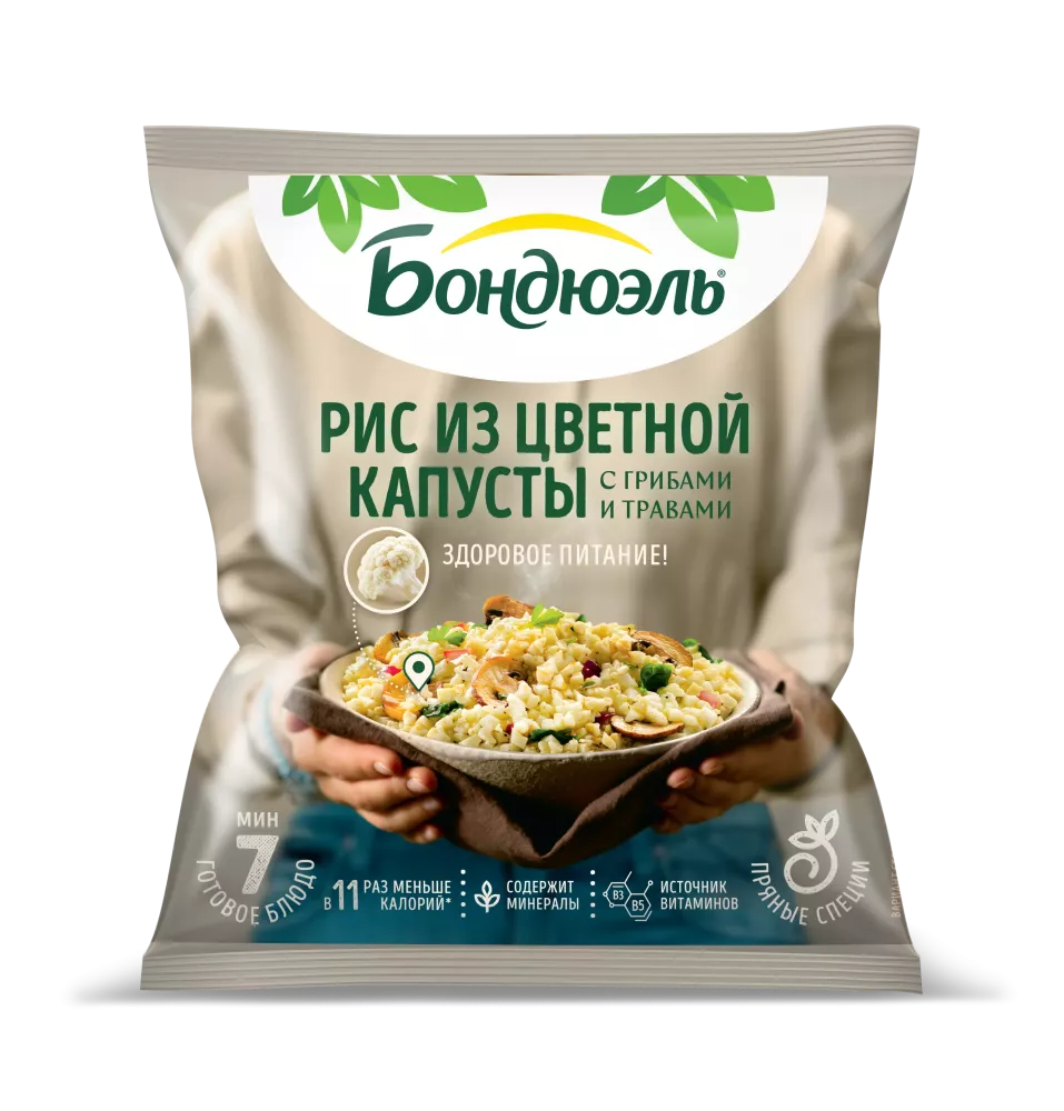 Рис из цветной капусты Бондюэль, овощная смесь замороженная, с грибами и травами 400 г