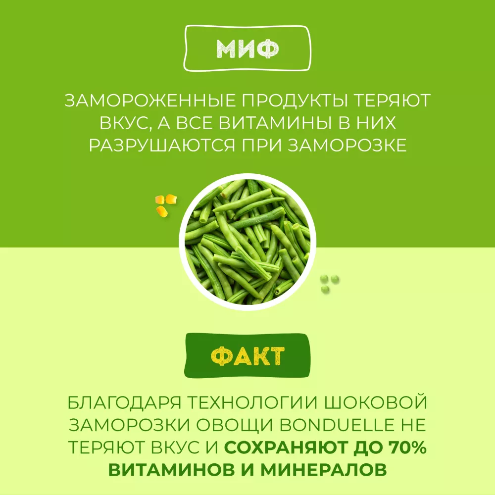 Фасоль замороженная Бондюэль фермерская, тонкая, резаная, 400 г