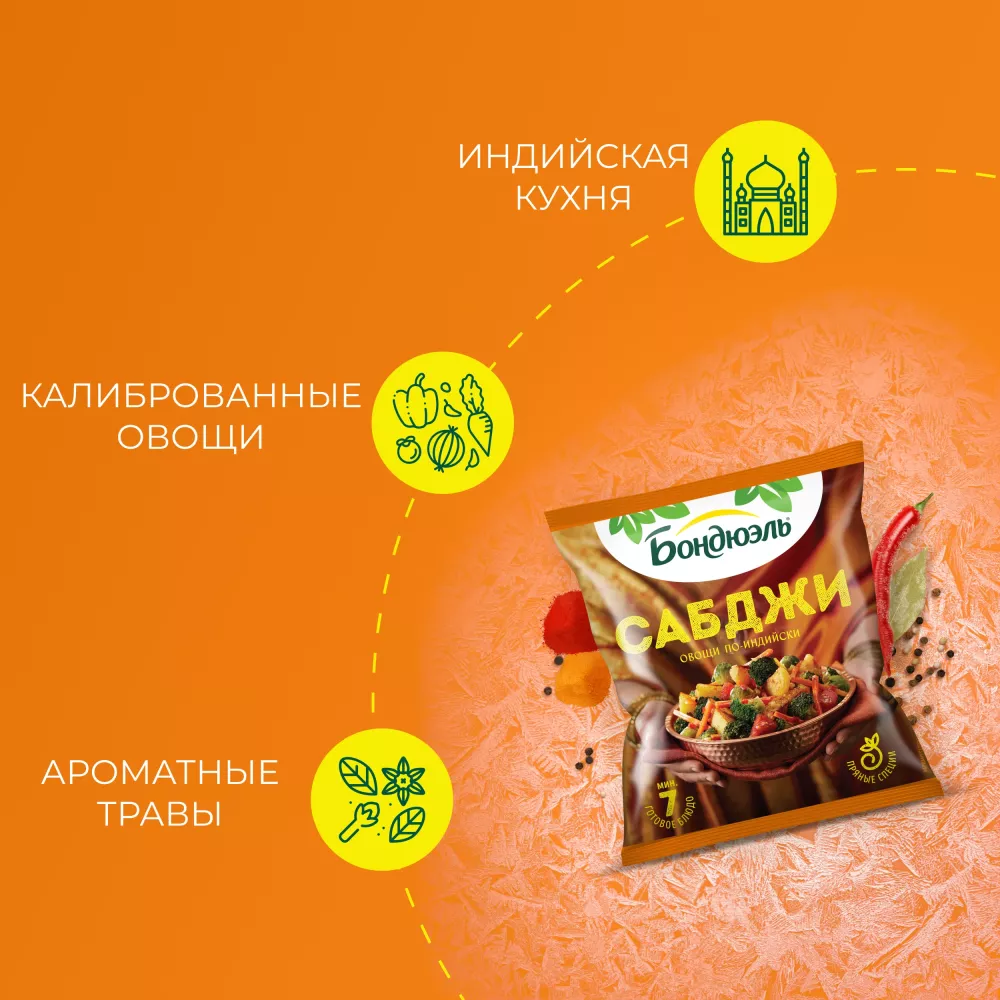 Овощи Бондюэль Сабджи по-индийски, смесь замороженная, 400 г