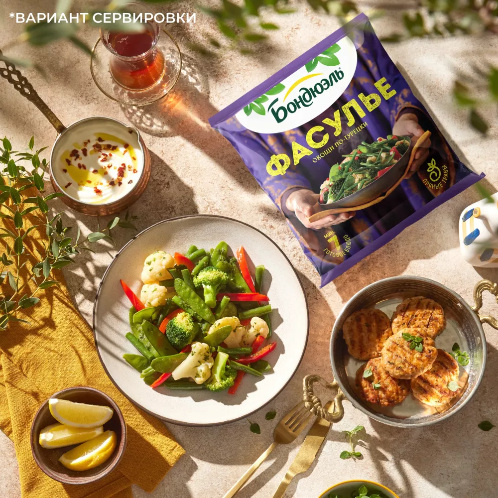 Овощи Бондюэль Фасулье по-турецки, смесь замороженная, 400 г