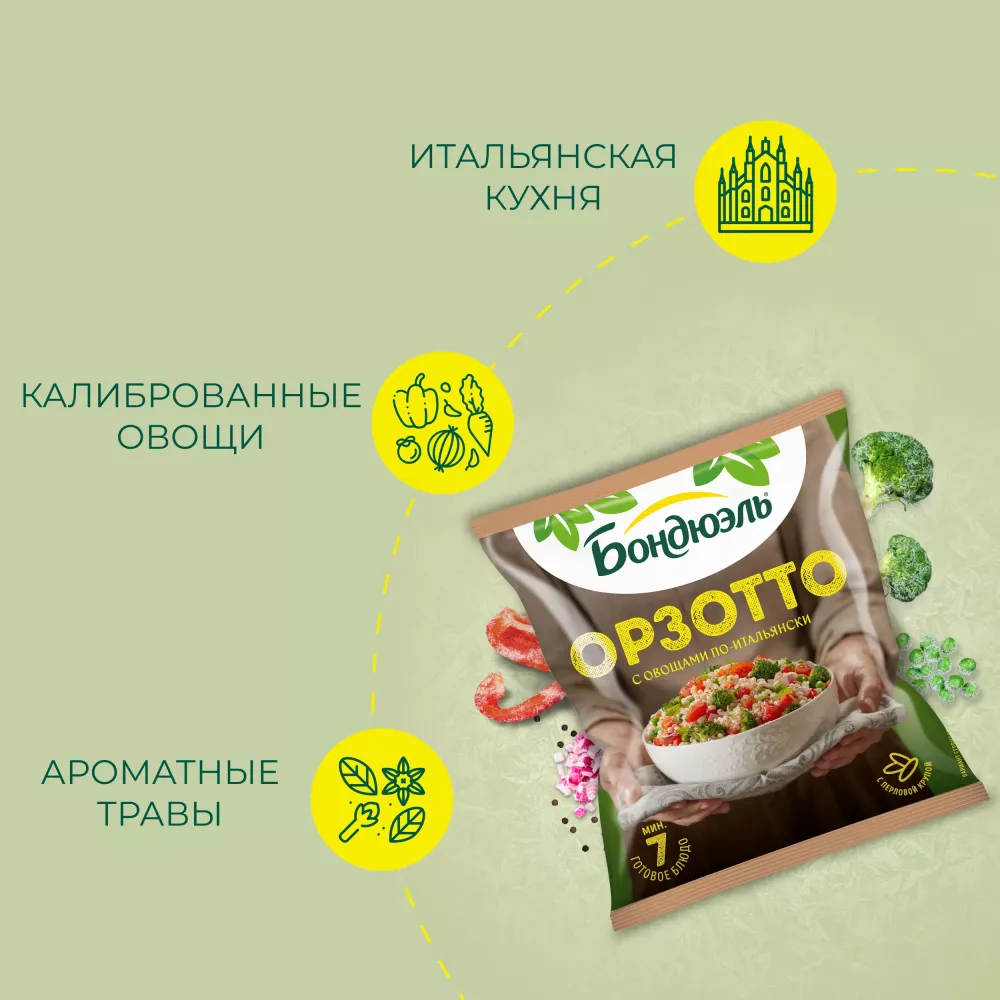 Овощи Бондюэль Орзотто по-итальянски, смесь замороженная, 400 г