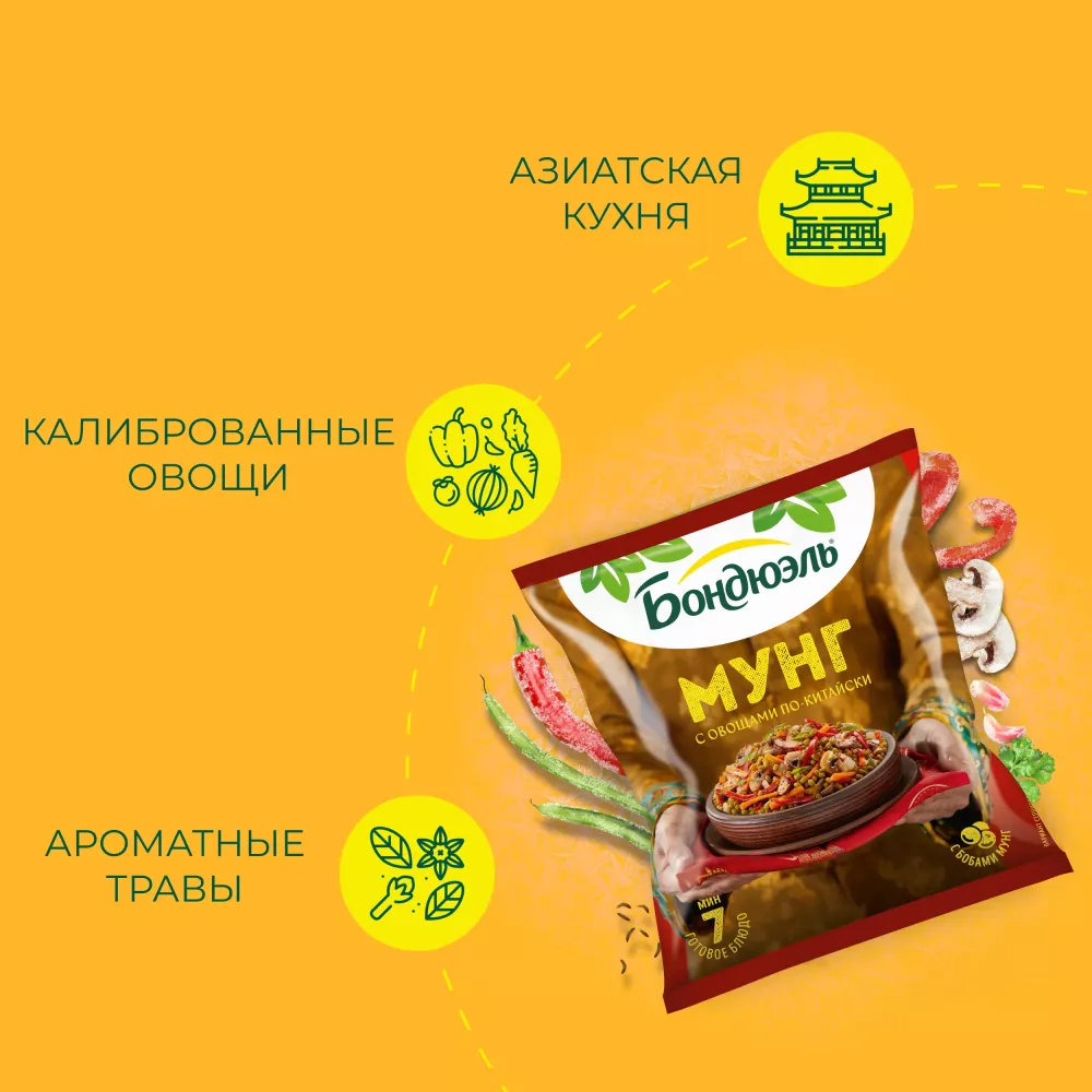Овощи Бондюэль Мунг по-китайски, смесь замороженная, 400 г