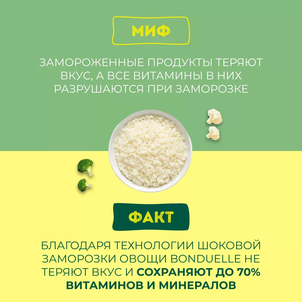 Рис из цветной капусты Бондюэль, овощная смесь замороженная, с летними овощами, 400 г