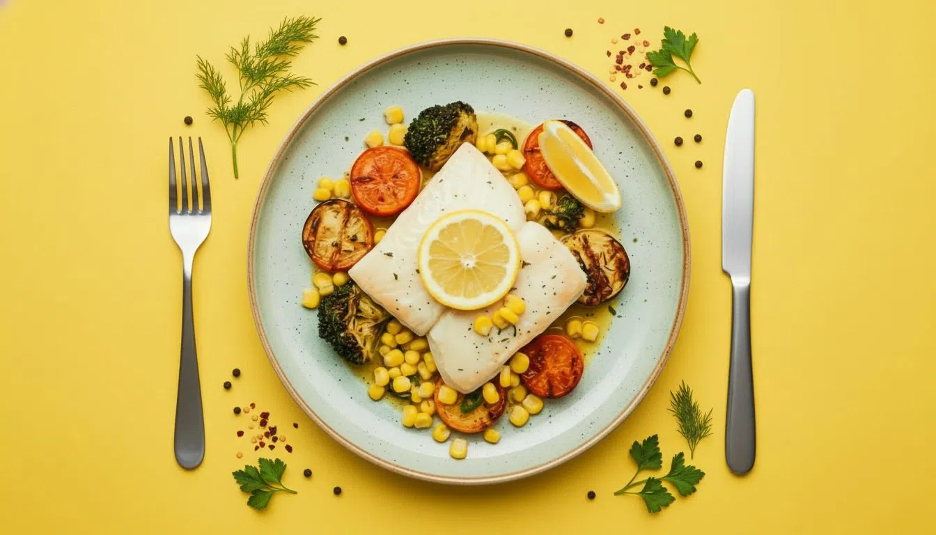 Рыба с лимоном и овощами-гриль