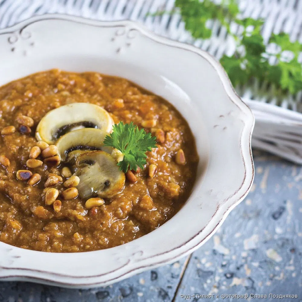 Суп-пюре из баклажанов по-тоскански и шампиньонов
