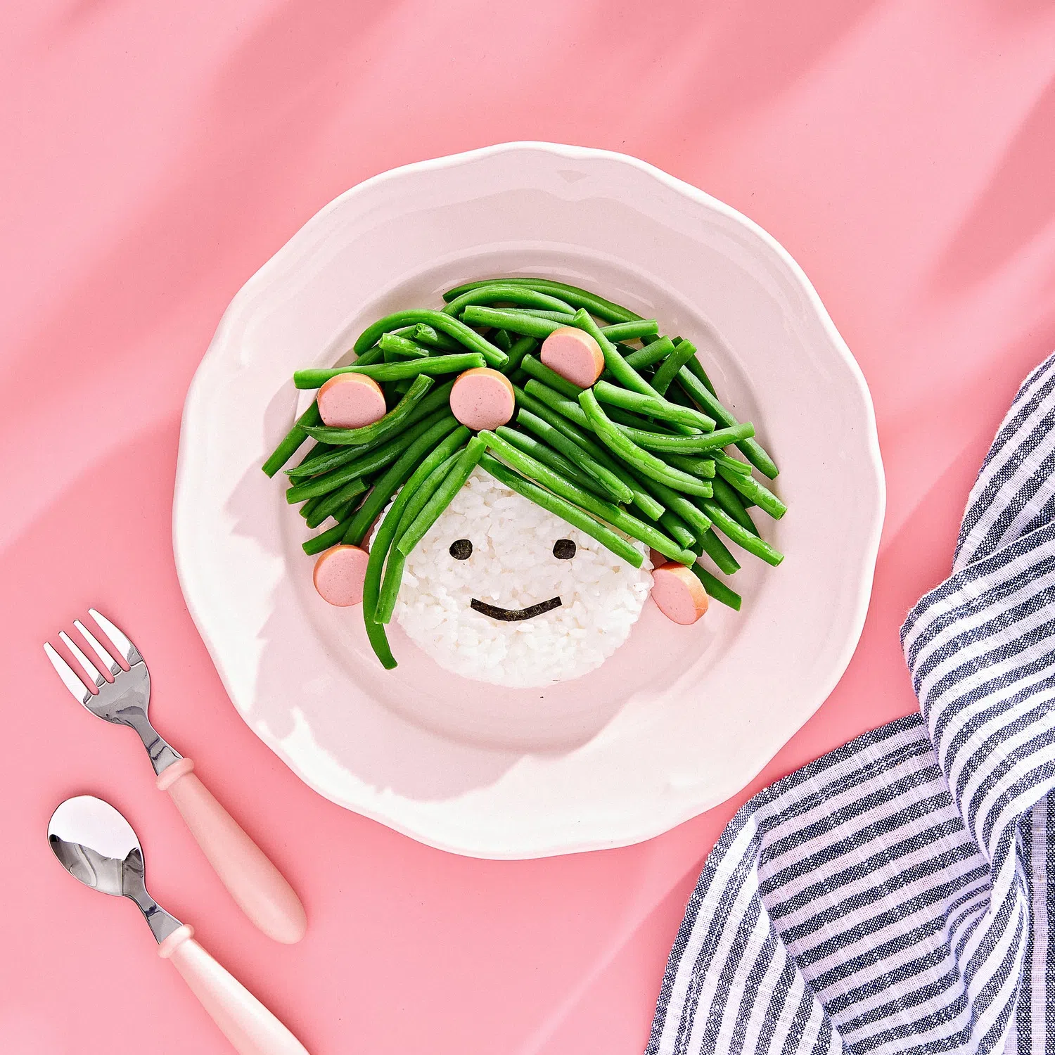 Зеленый портрет: рис с зелёной стручковой фасолью