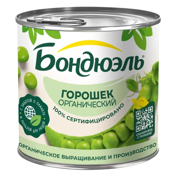 Горошек консервированный Бондюэль, органик, 400 г