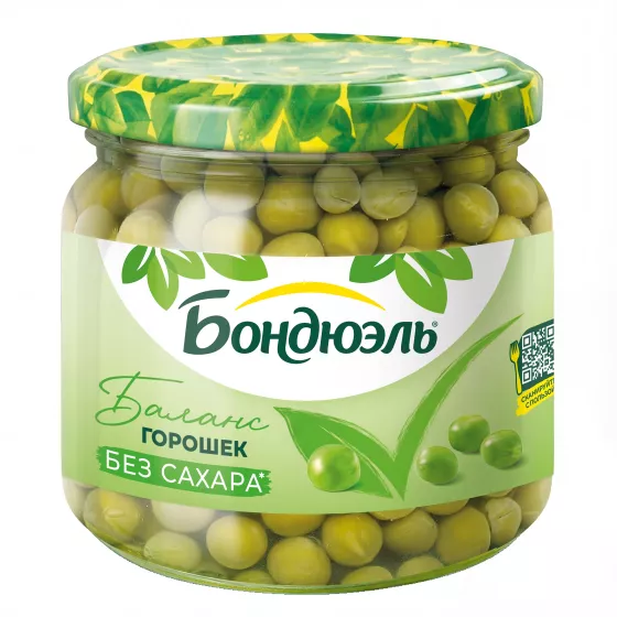 Горошек консервированный Бондюэль, без сахара, 360 г