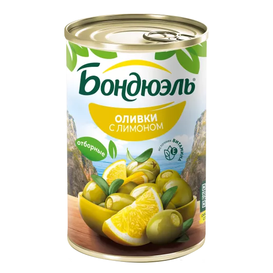 Оливки без косточки Бондюэль, с лимоном, 300 г