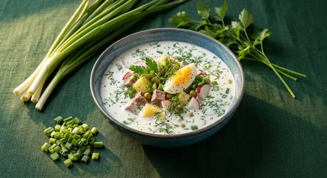 Окрошка с курицей на кефире