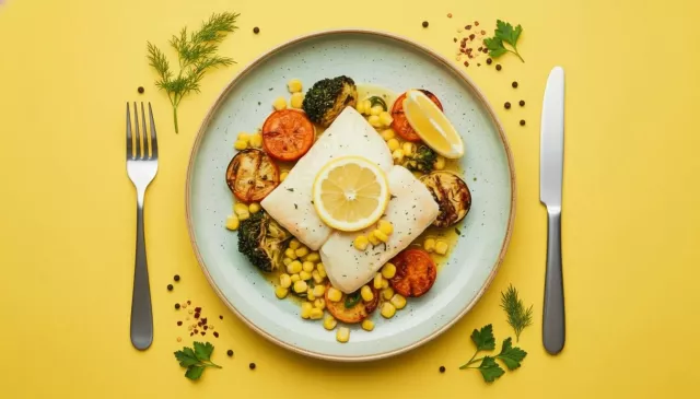 Рыба с лимоном и овощами-гриль