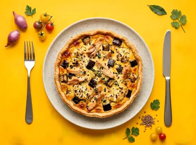 Киш с курицей, баклажаном и цветной капустой