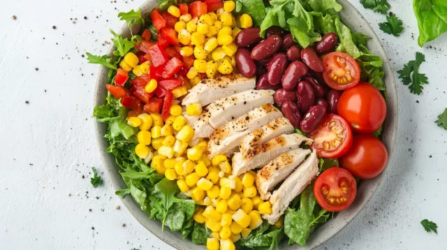 Салат с консервированной фасолью, кукурузой и курицей