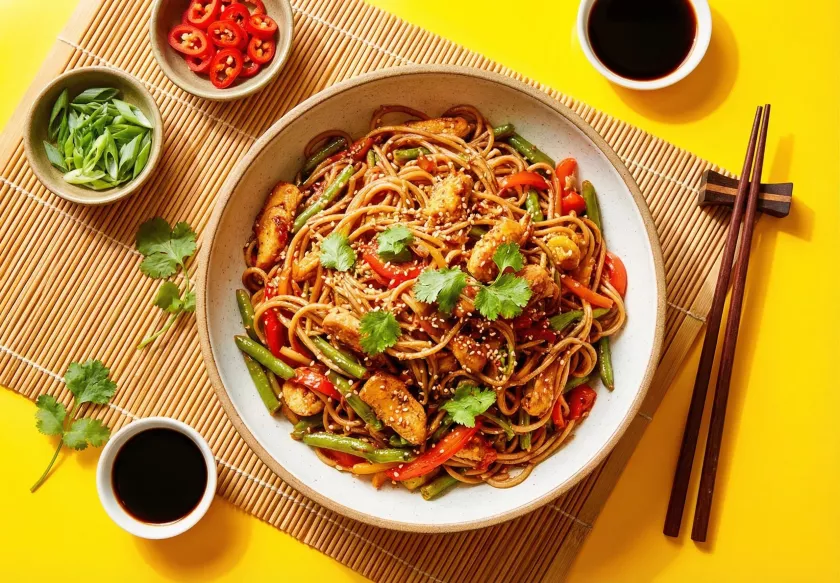 Соба с курицей и овощами