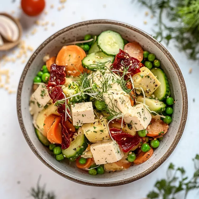 Полезный оливье с авокадо и копчёным тофу