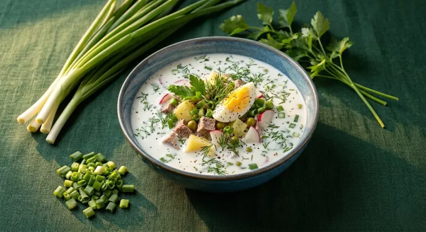 Окрошка с курицей на кефире