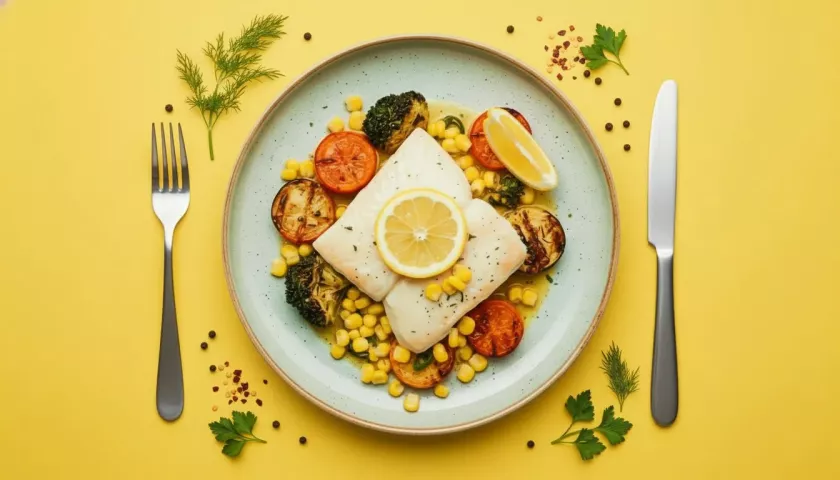 Рыба с лимоном и овощами-гриль