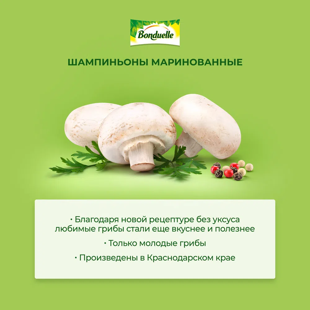 Шампиньоны целые маринованные 500 мл | Узнайте, где купить продукцию  Bonduelle