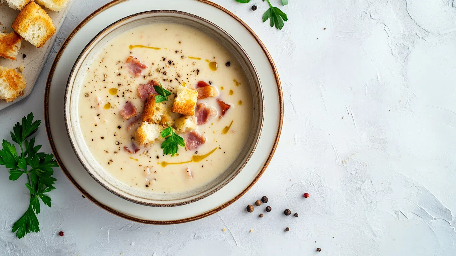 Сливочный суп с шампиньонами и беконом из индейки
