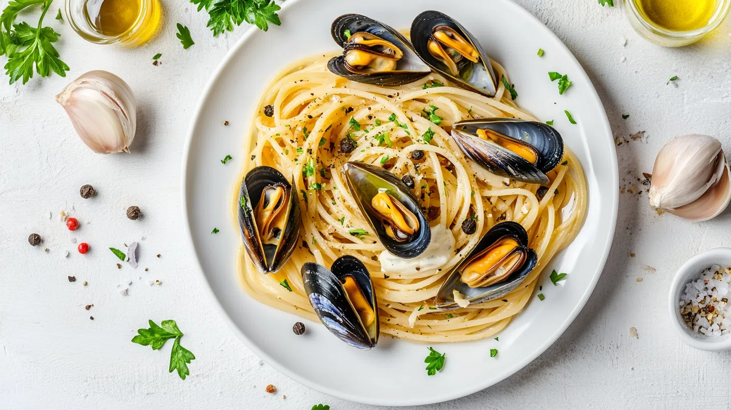Паста с мидиями в сливочном соусе