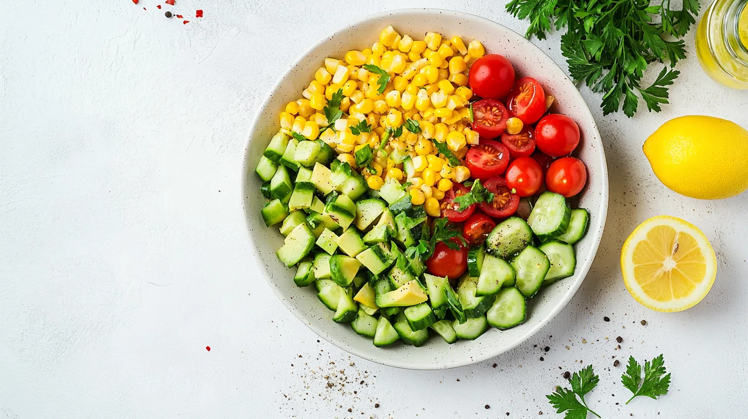 Салат из авокадо, огурцов, томатов и кукурузы