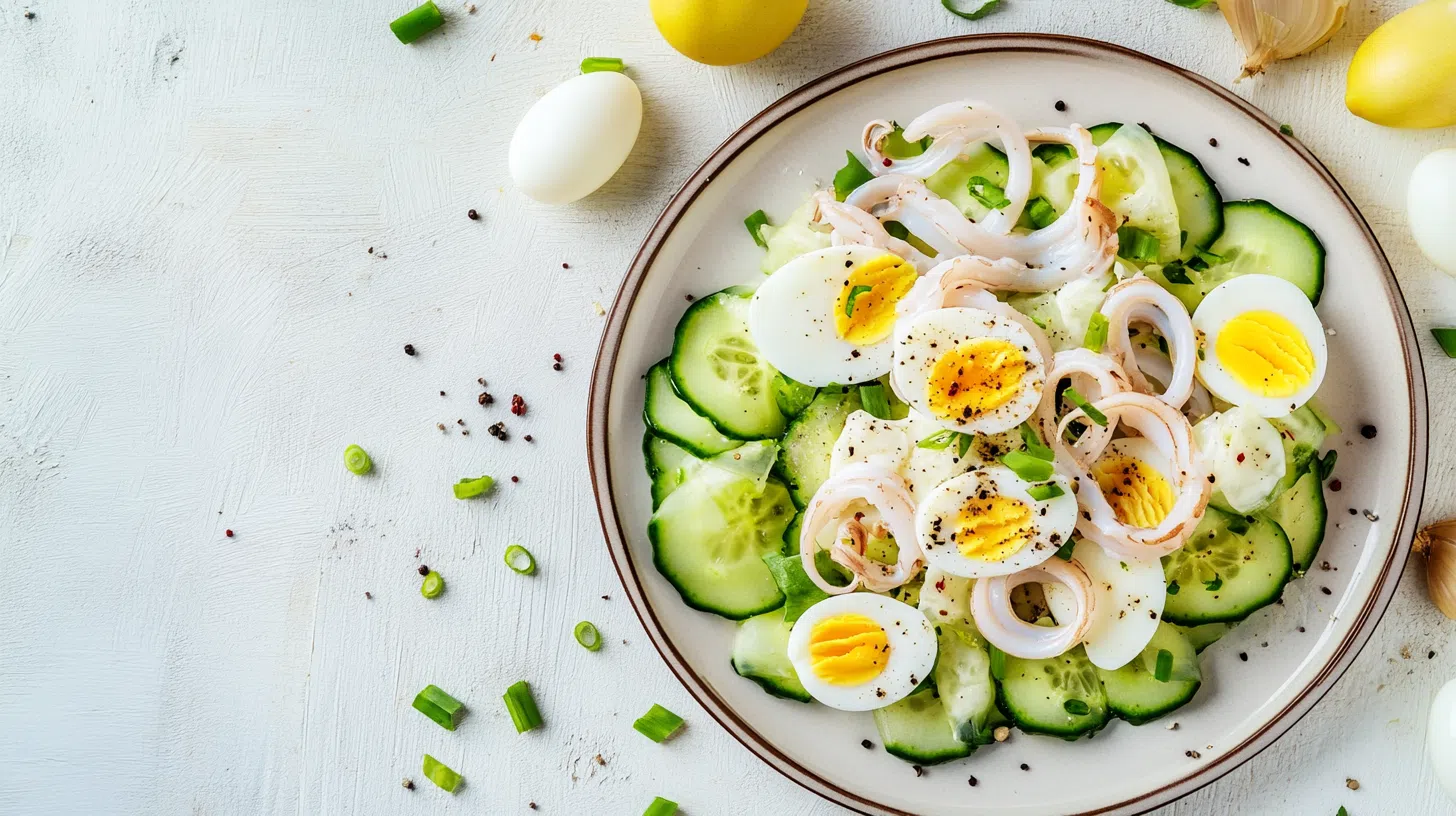 Салат из кальмаров и огурцов