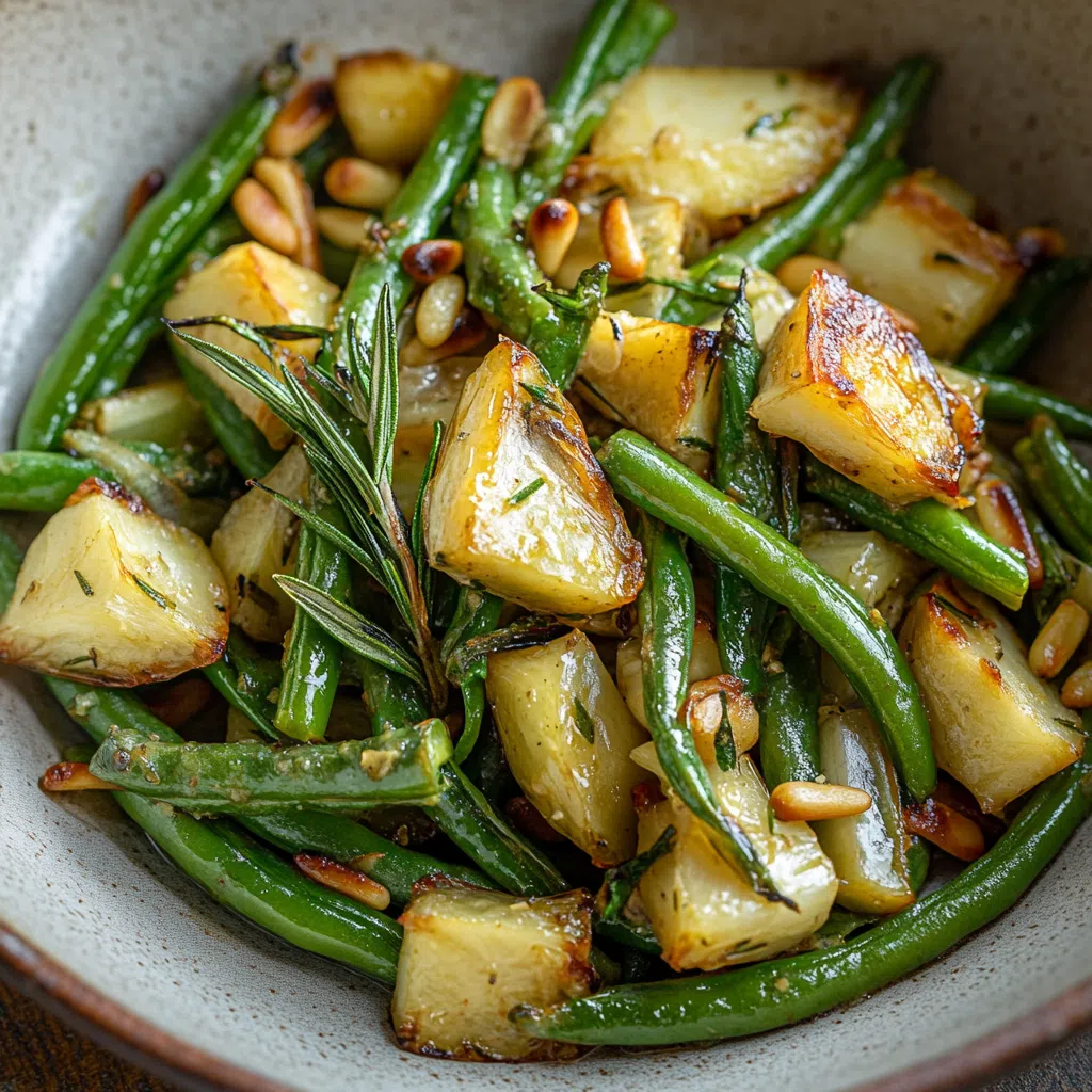 Тёплый гарнир из запечённого топинамбура с зелёной фасолью Бондюэль